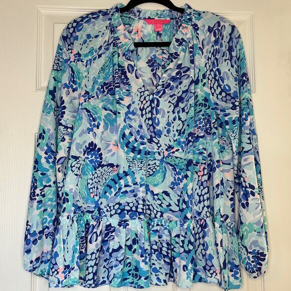 Lilly Pulitzer Tops - Lilly Pulitzer Savanna Swing of Things Top Turquoise Oasis Small